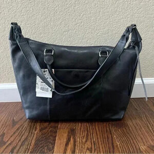 The Sak Sierra Black Leather Double Handled Satchel Purse Bag Shoulder Strap